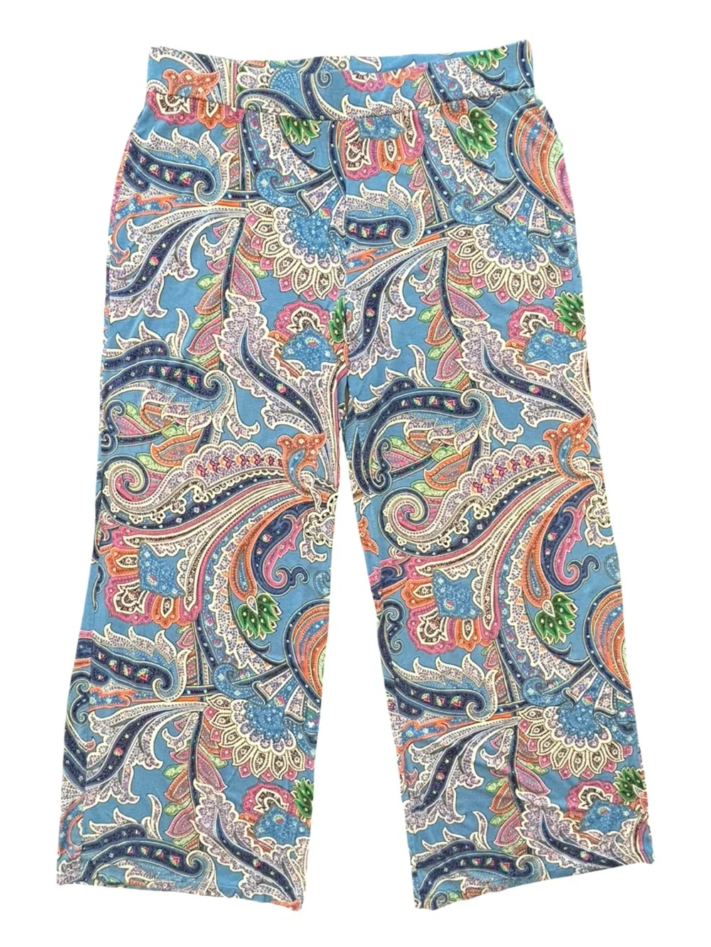 Ralph Lauren plus 2X paisley wide Leg Pants Blue Resort Vacay coastal Pull on
